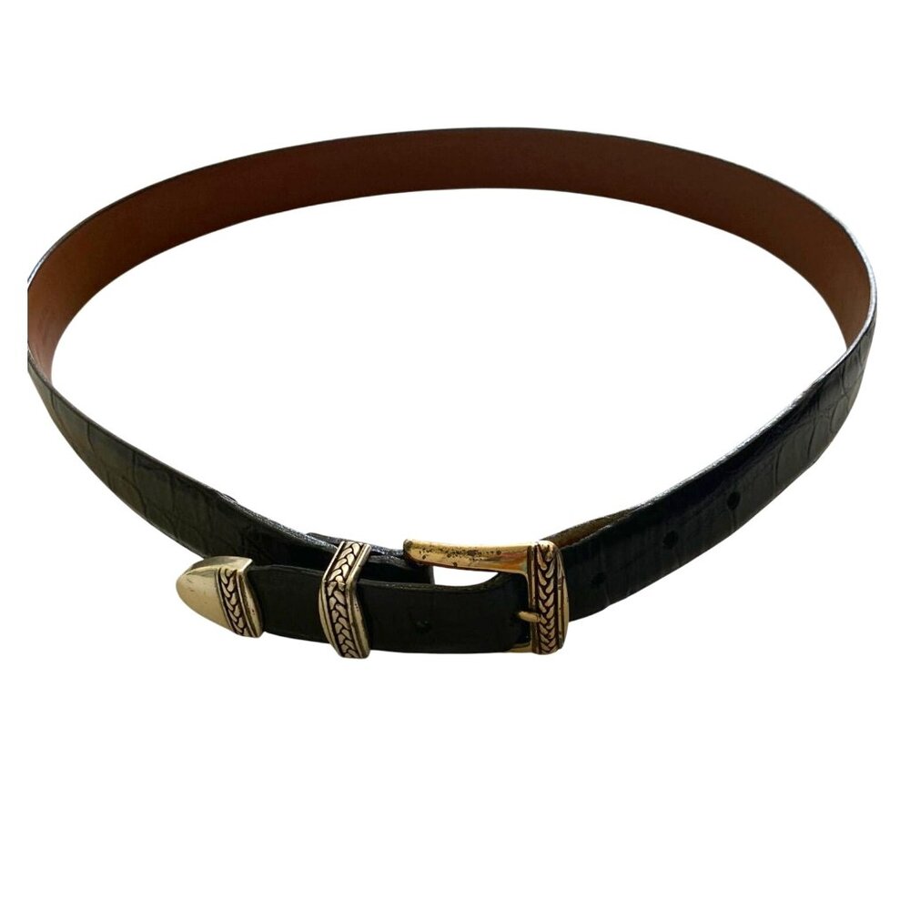 Onyx  Mens Brighton Black Embossed Leather Belt With Silver-Tone Buckle Size M